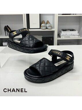CHANEL | Shoes | Chanel 385 Cc Toe Ring Strappy Leather Sandals